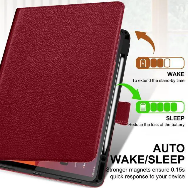Alt view image 3 of 5 - Thryxop Genuine Leather Case for iPad Air 13 inch M4 2026/M3 2025/M2 2024, with Pencil Holder and Adjustable Stand, Magnetic Closure, Auto Wake/Sleep Cover ^^ Wine Red