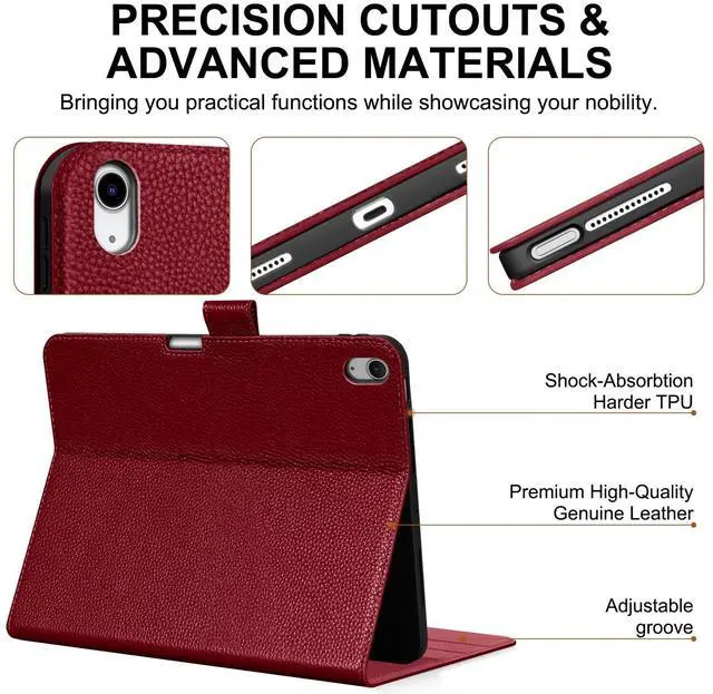 Alt view image 4 of 5 - Thryxop Genuine Leather Case for iPad Air 13 inch M4 2026/M3 2025/M2 2024, with Pencil Holder and Adjustable Stand, Magnetic Closure, Auto Wake/Sleep Cover ^^ Wine Red