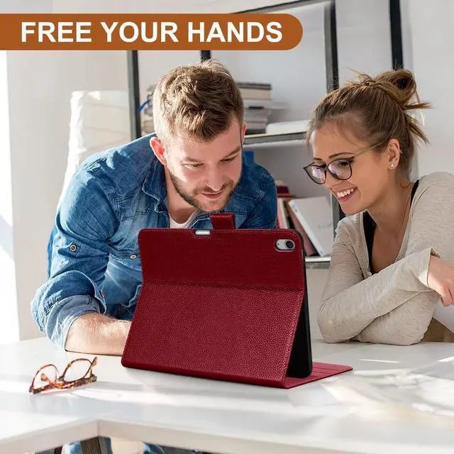 Alt view image 5 of 5 - Thryxop Genuine Leather Case for iPad Air 13 inch M4 2026/M3 2025/M2 2024, with Pencil Holder and Adjustable Stand, Magnetic Closure, Auto Wake/Sleep Cover ^^ Wine Red