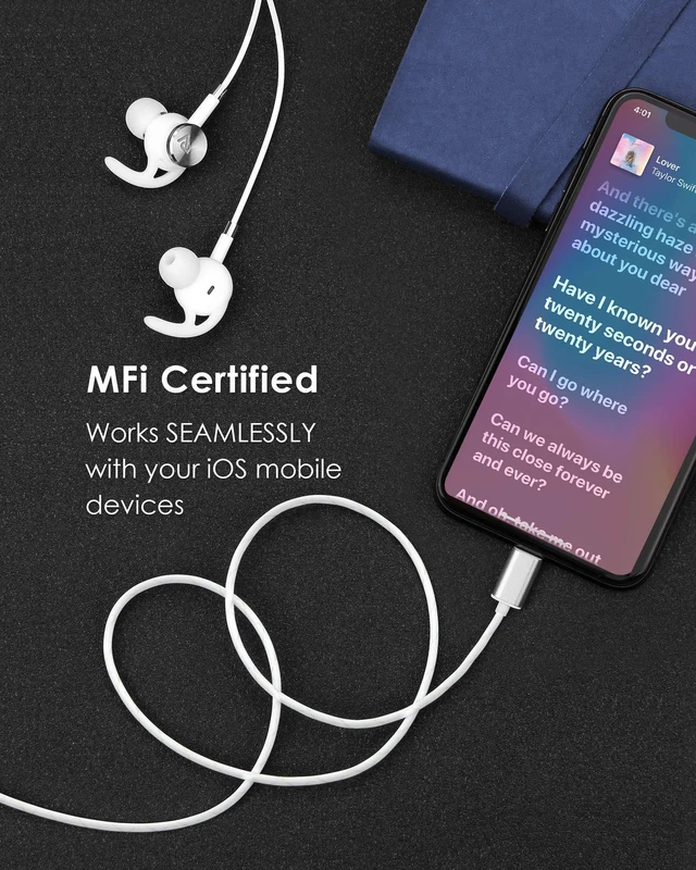 Alt view image 2 of 5 - PALOVUE Lightning Headphones Magnetic Earbuds MFi Certified with Mic, White