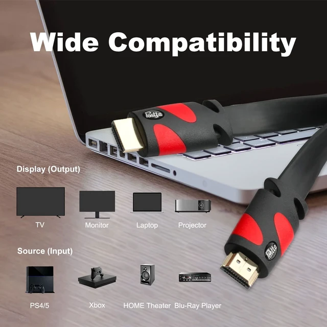 Alt view image 2 of 5 - Postta Flat HDMI Cable(40 Feet) Flat HDMI 2.0 Cord Support 4K, 3D, 2160p, 1080p, Ethernet and Audio Return-Black-Red