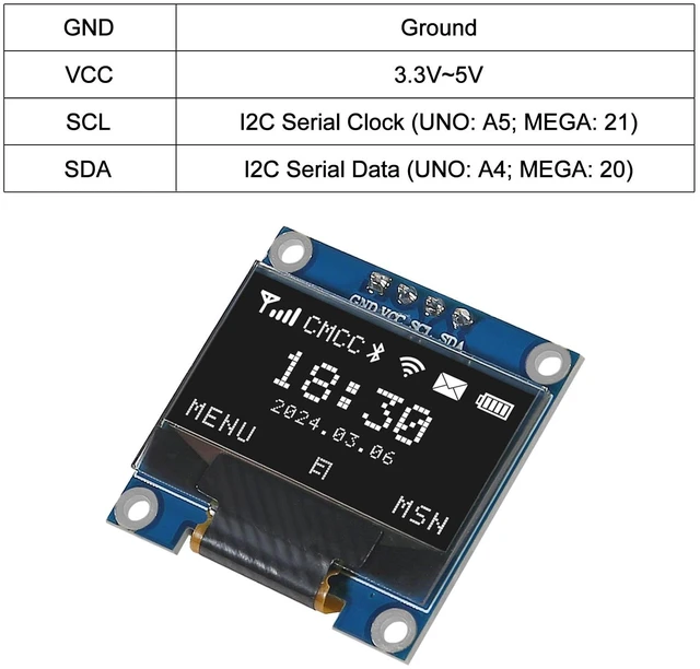 Alt view image 4 of 5 - AITRIP 10 Pieces 0.96 Inch OLED I2C IIC Display Module 12864 128x64 SSD1306 Mini Self-Luminous Display Board Compatible with Arduino/Raspberry PI -White