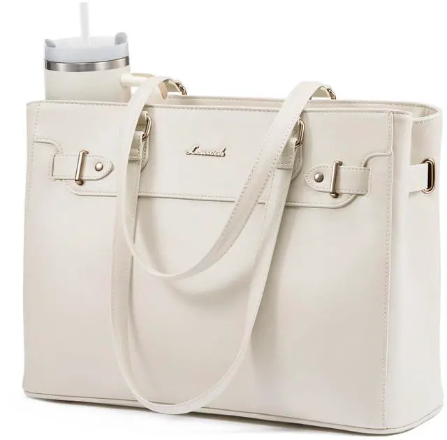 Main image of LOVEVOOK Laptop Tote Bag for Women Work, Teacher Tote Bag with Large Cup Holder, 15.6 Inch Waterproof Leather Computer Bag