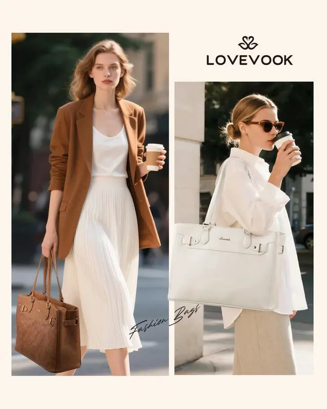 Alt view image 2 of 5 - LOVEVOOK Laptop Tote Bag for Women Work, Teacher Tote Bag with Large Cup Holder, 15.6 Inch Waterproof Leather Computer Bag