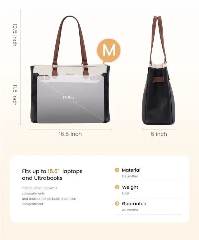 Alt view image 4 of 5 - LOVEVOOK Laptop Tote Bag for Women Work, Teacher Tote Bag with Large Cup Holder, 15.6 Inch Waterproof Leather Computer Bag