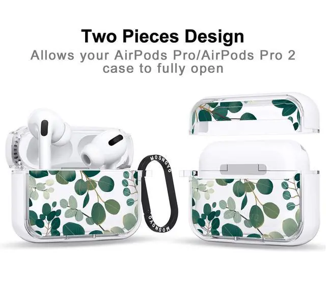 Alt view image 2 of 5 - MOSNOVO for Airpods Pro & Airpods Pro 2 Case, Protective Clear Case with Shockproof Dual Layer Hard Luxe Metal Ring Designed for Airpods Pro 2 Generation - Eucalyptus