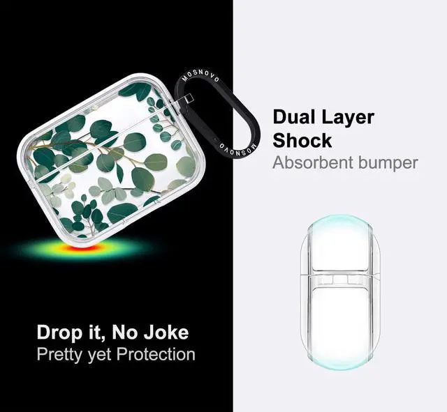 Alt view image 4 of 5 - MOSNOVO for Airpods Pro & Airpods Pro 2 Case, Protective Clear Case with Shockproof Dual Layer Hard Luxe Metal Ring Designed for Airpods Pro 2 Generation - Eucalyptus