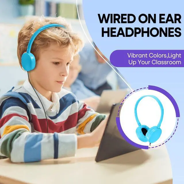 Alt view image 2 of 5 - Wensdo 50 Pack Kids Headphones Bulk for Classroom School K-12, Wholesale Wired Student Headaets Adjustable 3.5mm Jack for Chromebook Laptop PC (HY104,50 Mixed)