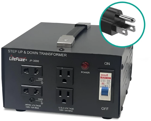 Alt view image 2 of 5 - LiteFuze 3000 Watt Japan Voltage Converter Transformer Step Up/Down - 100v to 120v / 120v to 100v Japanese Power Converter - Fully Grounded Cord CE Certified