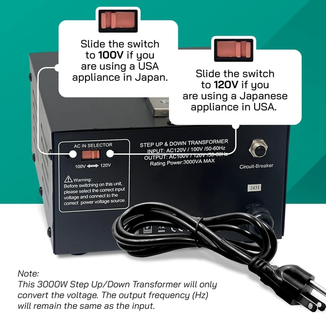 Alt view image 4 of 5 - LiteFuze 3000 Watt Japan Voltage Converter Transformer Step Up/Down - 100v to 120v / 120v to 100v Japanese Power Converter - Fully Grounded Cord CE Certified