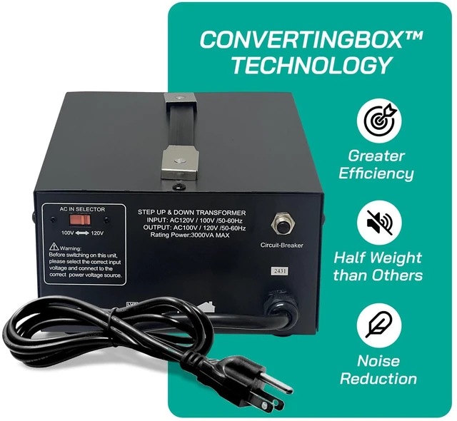 Alt view image 5 of 5 - LiteFuze 3000 Watt Japan Voltage Converter Transformer Step Up/Down - 100v to 120v / 120v to 100v Japanese Power Converter - Fully Grounded Cord CE Certified