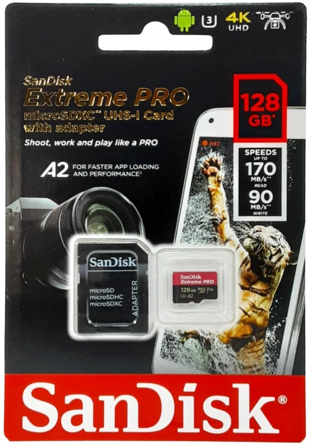 Main image of SanDisk Extreme Pro SDXC UHS-I U3 A2 V30 128GB + Adapter, SDSQXCY-128G-GN6MA