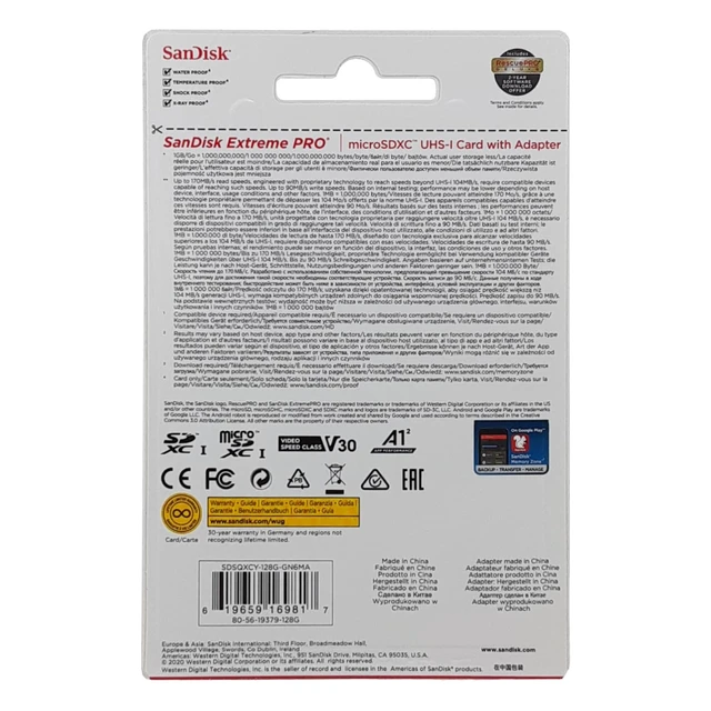 Alt view image 2 of 5 - SanDisk Extreme Pro SDXC UHS-I U3 A2 V30 128GB + Adapter, SDSQXCY-128G-GN6MA