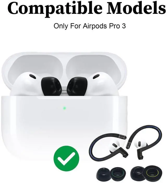 Alt view image 2 of 5 - Adhiper Memory Foam Ear Tips and Ear Hooks for AirPods Pro 3 Earbuds 2025,for Airpods Pro3 nti-Slip Earhook,Replacement Earbud Ear Tips Accessories(Black)