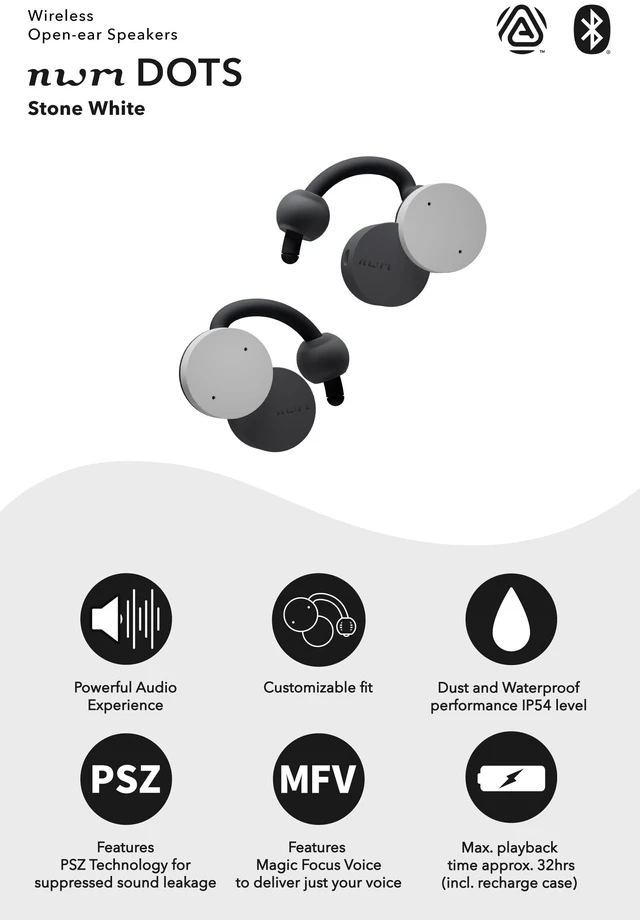 Alt view image 3 of 5 - nwm DOTS Wireless On-Ear Speakers (Open Ear Earphones) Stone White