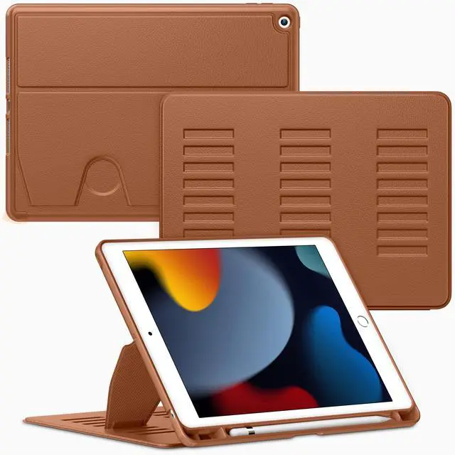 Main image of VIKESI Case for iPad 9th / 8th / 7th Generation 10.2 inch (2021/2020/2019 Released),Multiple Angles Magnetic Stand Cover,Shockproof Back,Pencil Holder,and Auto Sleep/Wake,Brown