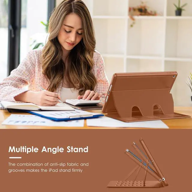 Alt view image 4 of 5 - VIKESI Case for iPad 9th / 8th / 7th Generation 10.2 inch (2021/2020/2019 Released),Multiple Angles Magnetic Stand Cover,Shockproof Back,Pencil Holder,and Auto Sleep/Wake,Brown