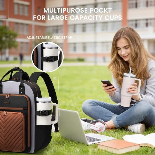Alt view image 2 of 5 - LOVEVOOK Laptop Backpack for Women, Water Resistant Travel Work Backpacks Purse Stylish Business Teacher Nurse Computer
