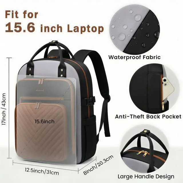 Alt view image 3 of 5 - LOVEVOOK Laptop Backpack for Women, Water Resistant Travel Work Backpacks Purse Stylish Business Teacher Nurse Computer