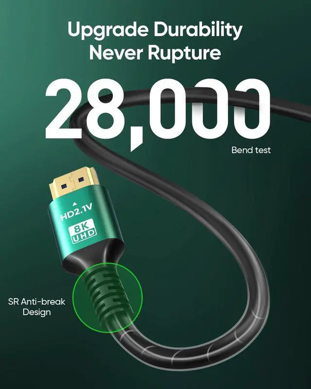 Alt view image 3 of 5 - SHKI 8K 4K 10K HDMI Cable 48Gbps 31FT/9.5M, Ultra High Speed 2.1 HDMI Cable Cord-4K@120Hz 8K@60Hz, DTS:X, HDCP 2.2 & 2.3, HDR 10 Compatible with Roku TV/PS5/HDTV/Blu-ray