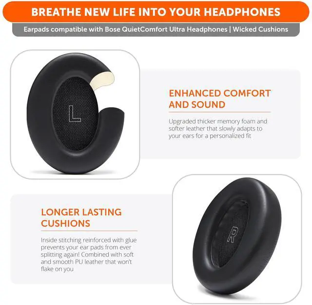 Alt view image 4 of 5 - WC PadZ QC Ultra Upgraded Replacement Earpads Compatible with Bose QuietComfort Ultra Gen 1 & Gen 2 by Wicked Cushions ^^ Enhanced Comfort, Thickness & Durability ^^ Black