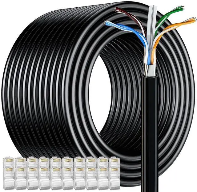 Main image of MEIPEK Cat 6 Outdoor Ethernet Cable 328ft/100M (20 RJ45), FTP Cat 6 Shielded Ethernet Cable Bulk, Heavy Duty 23AWG, Weatherproof, UV Resistant, Direct Burial, LAN Cable Cat6 300+ft for Router, Gaming