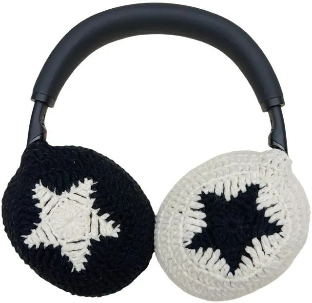 Main image of Handmade Crochet Black and White Star Headphone Cover Compatible with Sony xm4, Protective Case for Music Lovers