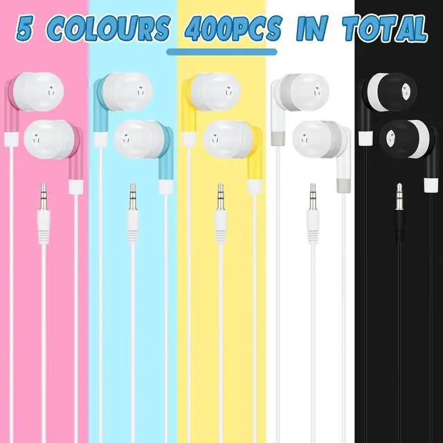 Alt view image 2 of 5 - Xuhal 600 Packs Bulk Earbuds Headphones Earphones Kids Colorful Earbuds Classroom Headphones Wired Ear Buds Earphones Bulk for Kids Adults Smartphones Laptop Classroom School Library