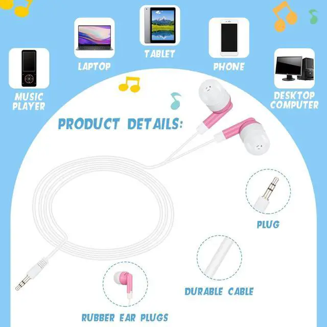 Alt view image 3 of 5 - Xuhal 600 Packs Bulk Earbuds Headphones Earphones Kids Colorful Earbuds Classroom Headphones Wired Ear Buds Earphones Bulk for Kids Adults Smartphones Laptop Classroom School Library