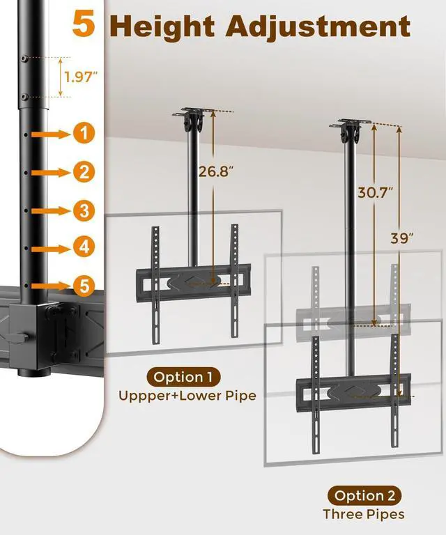 Alt view image 3 of 5 - 39 Ceiling TV Mount for 26-65 Inch LCD LED OLED 4K TVs, Heavy Duty Hanging TV Ceiling Mount Bracket with Height Adjustable Extension Pole for Home Patio Gazebo, Max VESA 400x400mm, Holds 110lbs