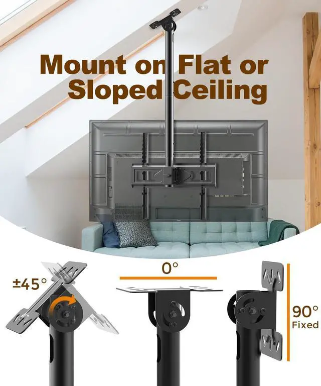 Alt view image 4 of 5 - 39 Ceiling TV Mount for 26-65 Inch LCD LED OLED 4K TVs, Heavy Duty Hanging TV Ceiling Mount Bracket with Height Adjustable Extension Pole for Home Patio Gazebo, Max VESA 400x400mm, Holds 110lbs