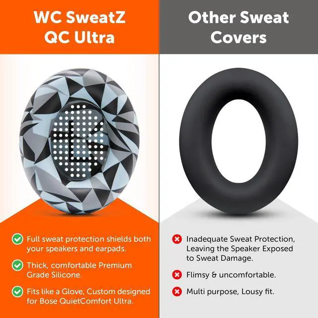 Alt view image 3 of 5 - WC SweatZ QC Ultra Patented Protective Earpad Covers Compatible with Bose QuietComfort Ultra Gen 1 & Gen 2 by Wicked Cushions ^^ Sweatproof & Washable ^^ Geo Grey
