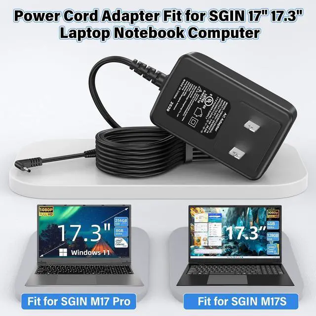 Alt view image 2 of 5 - 12V Laptop Charger Replacement Compatible with SGIN M17 Pro Notebook PC Computer, Power Cord AC Adapter Fit for SGIN M17Pro M17S 17 Inch 17.3" Windows 11 Laptop PC Model SGIN-M17S 12VDC 12.0V DC12V