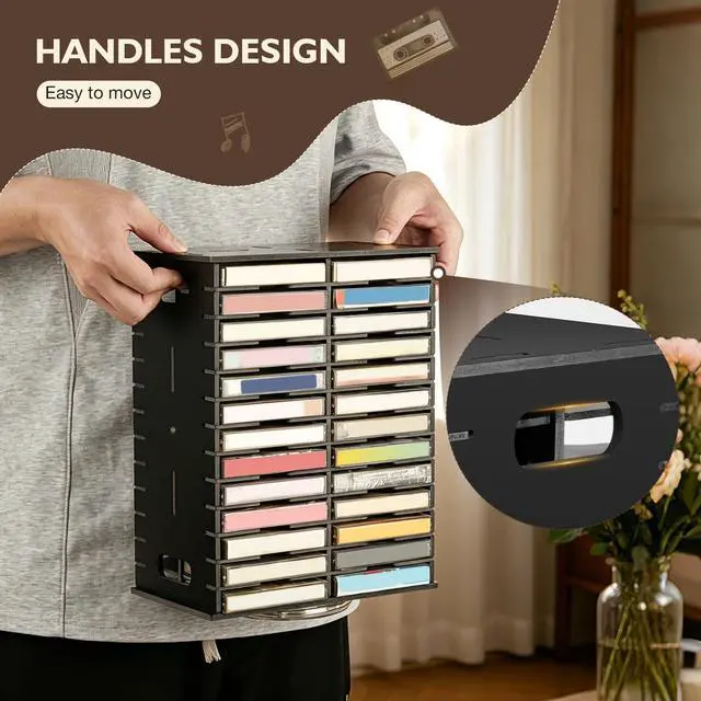 Alt view image 4 of 5 - Arkiya Rotating Cassette Tape Storage Holder, 52 Slot Cassettes Organizer Rack, Audio Cassette Tape Display Shelf, Ideal Gift for Cassettes Collectors, Black