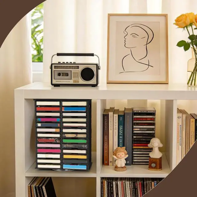 Alt view image 5 of 5 - Arkiya Rotating Cassette Tape Storage Holder, 52 Slot Cassettes Organizer Rack, Audio Cassette Tape Display Shelf, Ideal Gift for Cassettes Collectors, Black