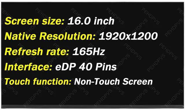 Main image of Replacement for Acer Nitro Lite 16 NL16-71G-56QE NL16-71G-58FA for Nitro 16 AN16-51-7515 40 Pins 165hz 16.0" WUXGA 1920X1200 LCD Non-Touch Screen Laptop Display Panel (Only for Non-Touch Screen)