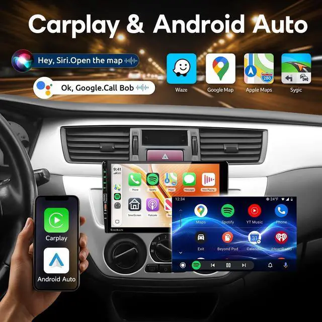 Alt view image 2 of 5 - Driauto 9 Inch Single Din Car Stereo with Wireless Carplay Android Auto1 DIN Touchscreen Car Radio with Bluetooth Mirror Link AM/FM/RDS Steering Wheel Control EQ USB Online Video+ Backup Camera