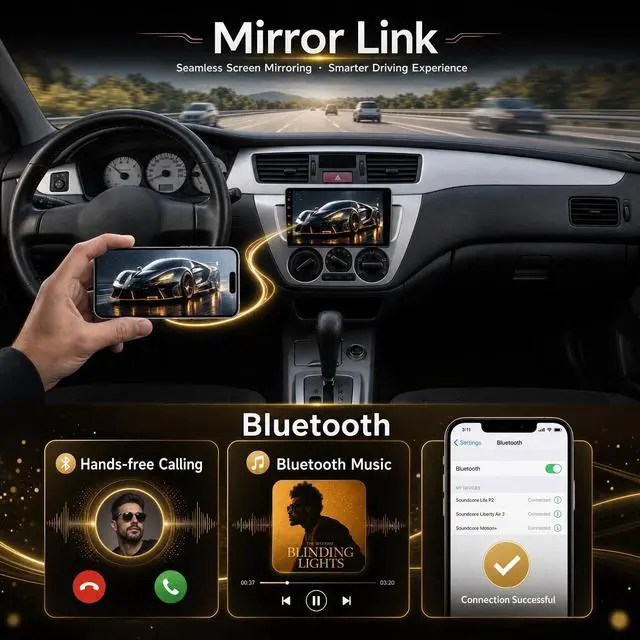 Alt view image 3 of 5 - Driauto 9 Inch Single Din Car Stereo with Wireless Carplay Android Auto1 DIN Touchscreen Car Radio with Bluetooth Mirror Link AM/FM/RDS Steering Wheel Control EQ USB Online Video+ Backup Camera