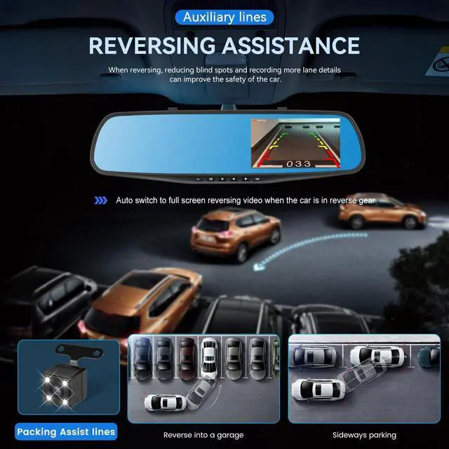 Alt view image 5 of 5 - CAMECHO Mirror Dash Cam Front and Rear Camera, 4.5 Inch 1080P Rear View Mirror Camera, Dashcam for Cars, Loop Recording, Wide Angle, Parking Assistance