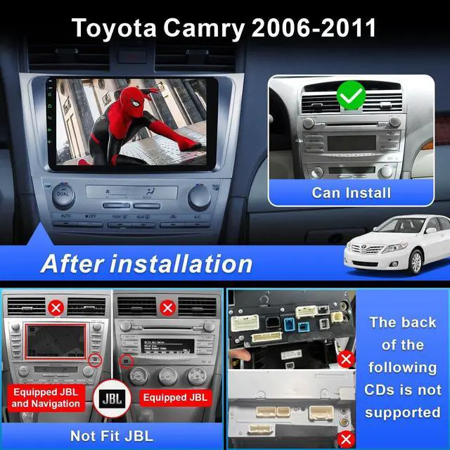Alt view image 3 of 5 - Car Radio for Toyota Camry 2006 2007 2008 2009 2010 2011(not fit JBL) with Wireless CarPlay & Android AutoAndroid 12 Camry Car Stereo with 9" Touch Screen GPS Navigation AM/FM Radio