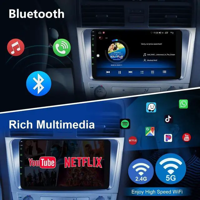 Alt view image 4 of 5 - Car Radio for Toyota Camry 2006 2007 2008 2009 2010 2011(not fit JBL) with Wireless CarPlay & Android AutoAndroid 12 Camry Car Stereo with 9" Touch Screen GPS Navigation AM/FM Radio