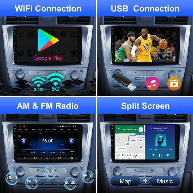 Alt view image 5 of 5 - Car Radio for Toyota Camry 2006 2007 2008 2009 2010 2011(not fit JBL) with Wireless CarPlay & Android AutoAndroid 12 Camry Car Stereo with 9" Touch Screen GPS Navigation AM/FM Radio