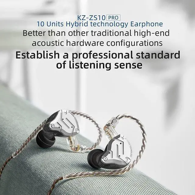 Alt view image 2 of 5 - KZ ZS10 Pro Wired Earbuds in Ear Monitor Headphone KZ IEMs for Gaming in-Ear Earphone 4BA+1DD Drivers Metal Earphones with Stainless Steel Faceplate, 2 Pin Detachable Cable (Matte Black, Without Mic)