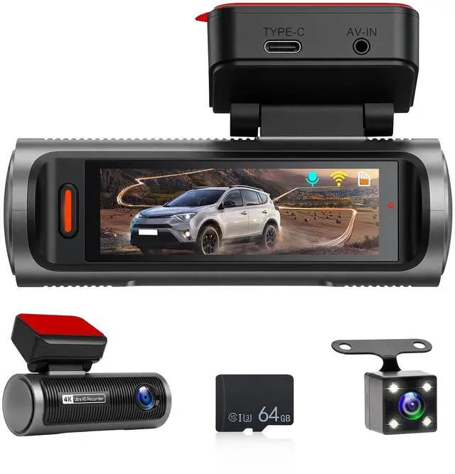 Main image of Fuluku 4K Dual Dash Cam Front and Rear, 3.19'' DashCam Inside Camera for Cars, WiFi & APP/64GB Card/GPS/4K 2160P/UHD Dash Camera/Night Vision/Loop Recording/G-Sensor/24H Parking Mode/Easy to Install