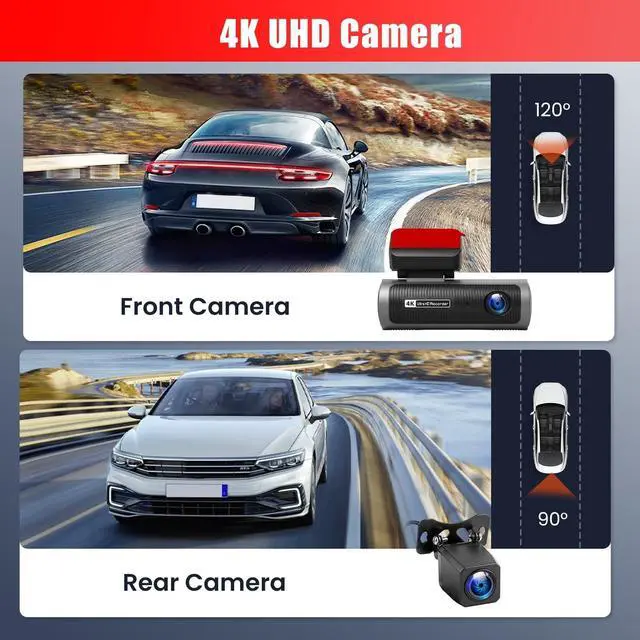 Alt view image 2 of 5 - Fuluku 4K Dual Dash Cam Front and Rear, 3.19'' DashCam Inside Camera for Cars, WiFi & APP/64GB Card/GPS/4K 2160P/UHD Dash Camera/Night Vision/Loop Recording/G-Sensor/24H Parking Mode/Easy to Install