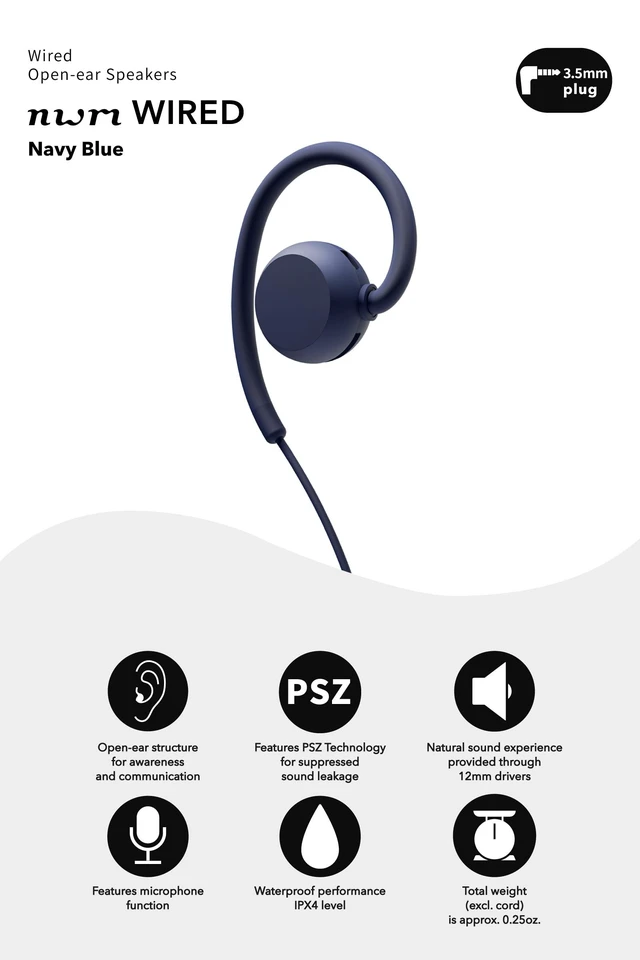 Alt view image 3 of 5 - nwm Wired 3.5mm Open Ear Stereo Earbuds with Microphone Navy Blue