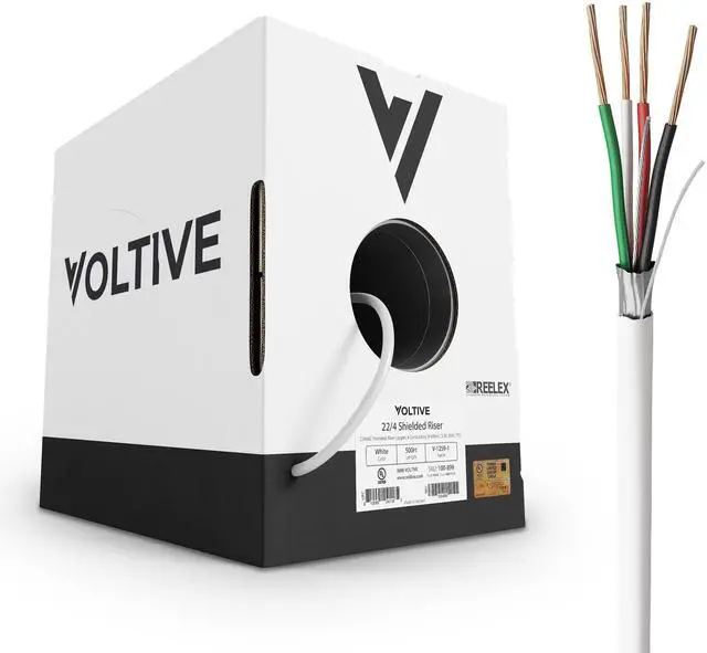 Main image of Voltive 22/4 Shielded Low Voltage Wire, Riser CL3R, White, 500ft - 22AWG, 4 Conductors, Overall Shield, Stranded Bare Copper, UL Listed - V-1259-1