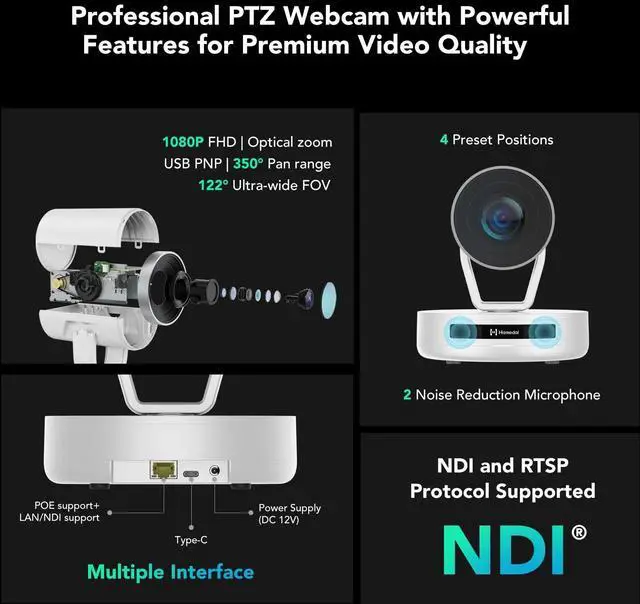 Alt view image 3 of 5 - NUROUM Conference Room Camera System, 5X Optical Zoom, Noise Cancellation, Autofocus, All-in-one Video Conferencing System, 1080P PTZ Webcam, Bluetooth Conference Speaker and Microphone