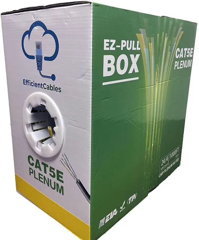 Main image of Efficient Cables Cat5e Plenum CMP 1000FT Bulk LAN Network Cable 350MHz, Yellow Solid 24AWG