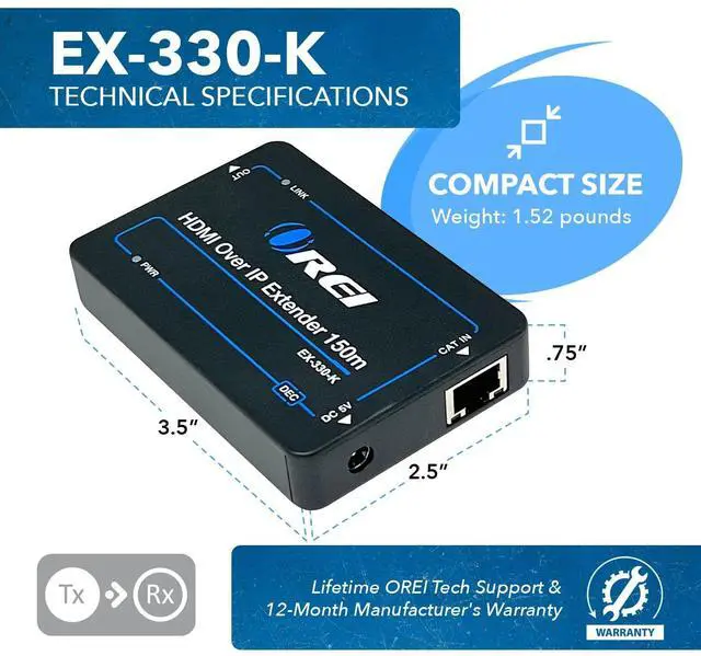 Alt view image 4 of 4 - OREI HDMI over Ethernet Extender Over IP with CAT5/CAT6 Cable , with IR Upto 330 Feet - Loop Out - 1080P Full HD Signal Distribution - One to Many option